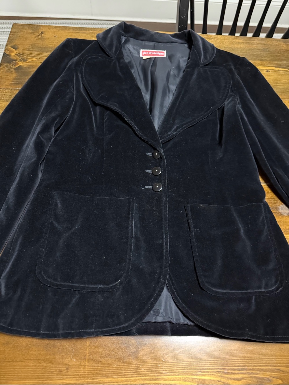 Vintage 70s Glen of Michigan Black Velvet Blazer Jacket Tailored Small Medium